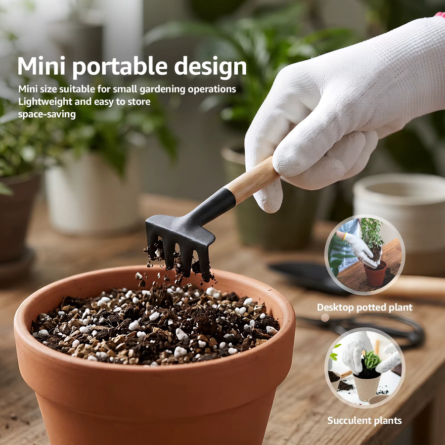 Toorise 3-teiliges Sukkulenten-Werkzeugset für Mini-Gartenarbeit und Bonsai in Braun - Bild 3