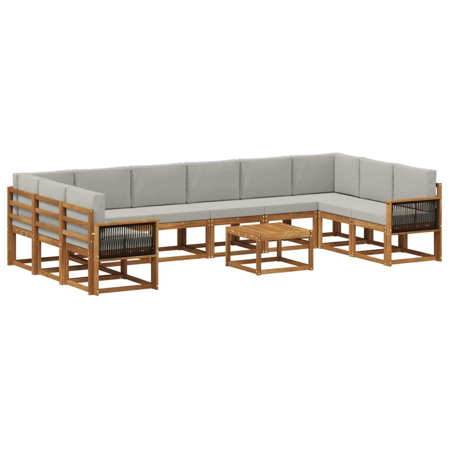 vidaXL Outdoor-Sofagarnitur aus Akazienholz in L-Form mit 11-teiligem Set und Kissen, Farben: Braun und Hellgrau - Bild 2