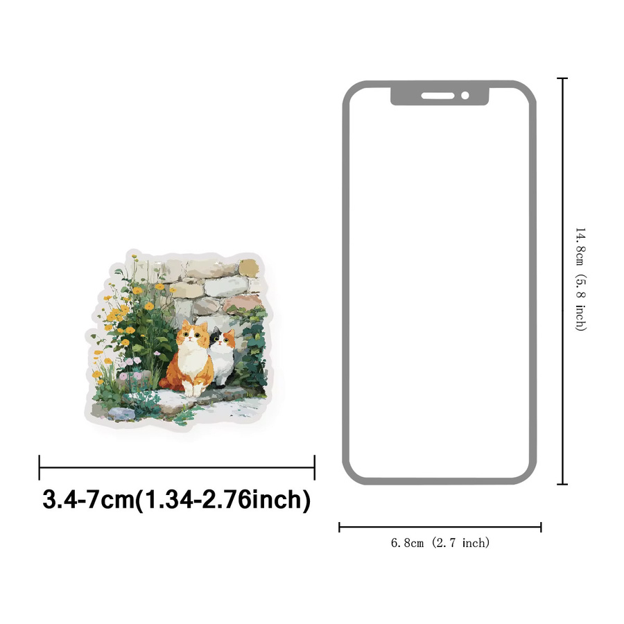 Etori Life Small Town Time 15-teiliges Set orangefarbene Katzen- und Stadtstraßenszenen-Aufkleber im Waldstil für Notizbücher und Handy - Bild 2