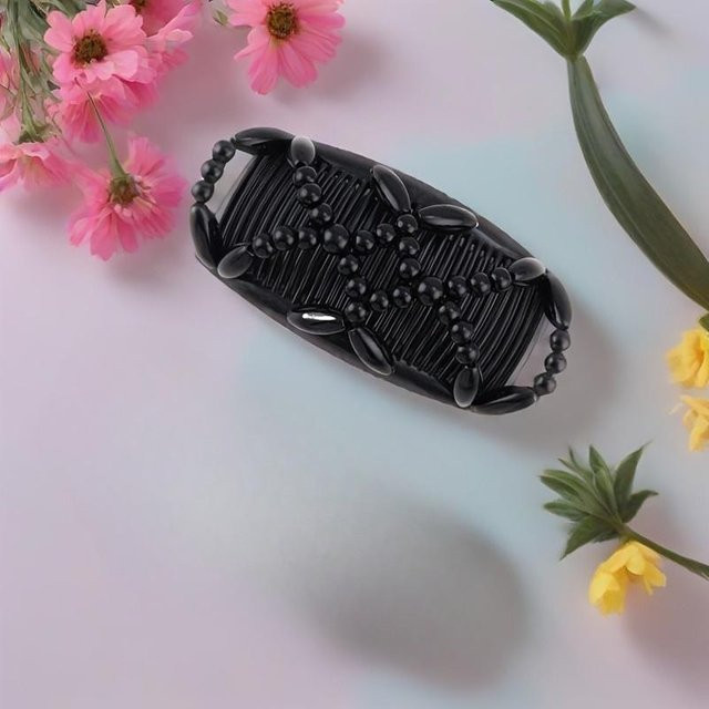 Haarspangen Ambiel Charm, Doppel-Schiebeperlen-Kamm, Rechteckiges Design, schwarz, Unisex - Bild 1