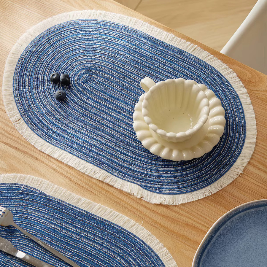 4er Set handgefertigte ovale geflochtene Tischsets von Tabletex, waschbar und rutschfest, Farben: Braun und Blau, B: 45,72 cm, T: 30,48 cm - Bild 2