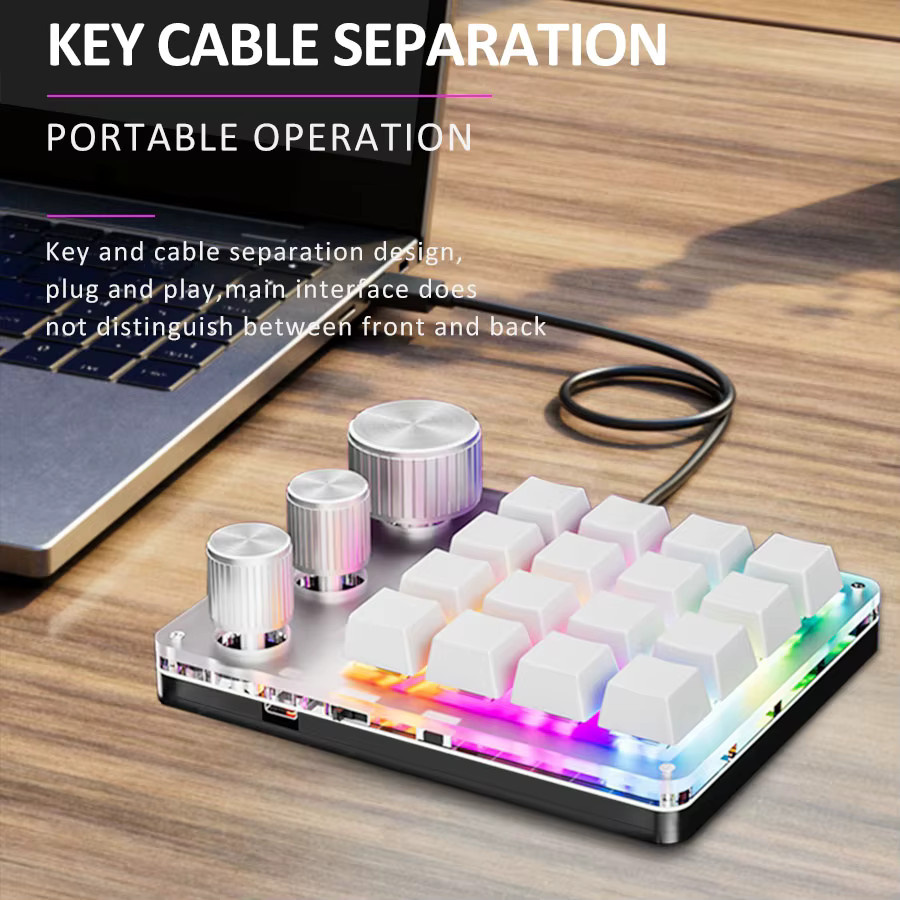 GGBEE Mechanische Gaming-Tastatur mit 16 Makro-Tasten, Bluetooth, 2,4 G und USB, inklusive Lautstärketaste und programmierbaren Tasten - Bild 3