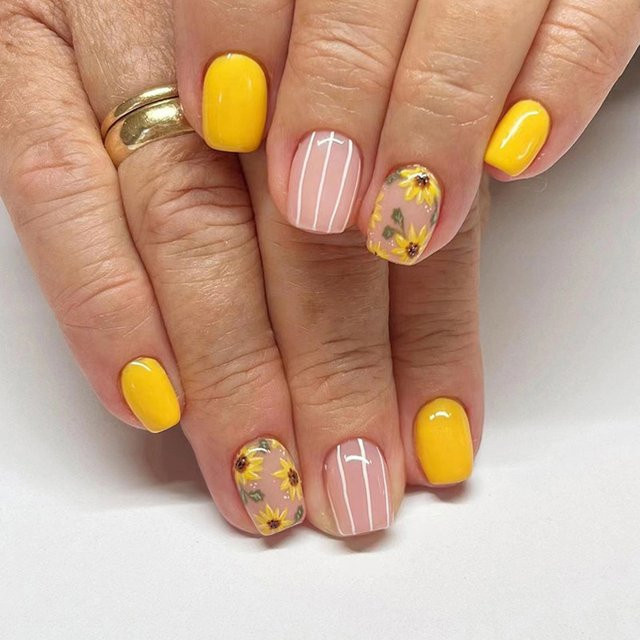 JIASHIXUAN Kunstnägel Sonnenblume, Glänzend, 24 Stück, Unisex - Bild 1