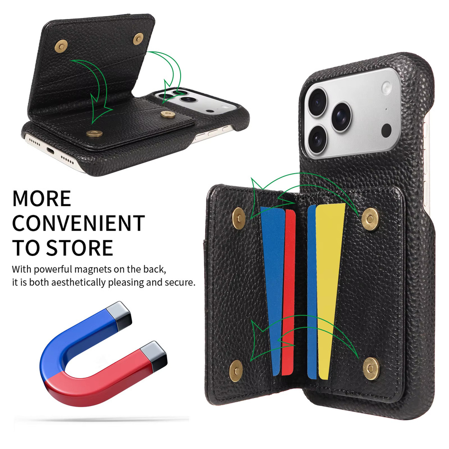 EAACAA Handyhülle aus PU-Leder für iPhone 15 16 17 Pro Max Plus Mini in Schwarz und Pink mit Kartenhalter und Ständerfunktion - Bild 6