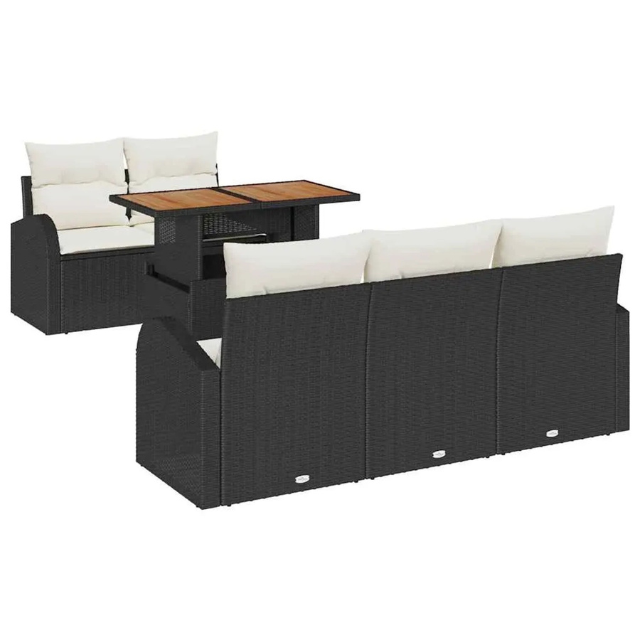 6-tlg. vidaXL Garten-Sofa-Set aus Poly-Rattan in Schwarz mit Tisch und Polsterkissen inklusive Stauraumfunktion - Bild 2