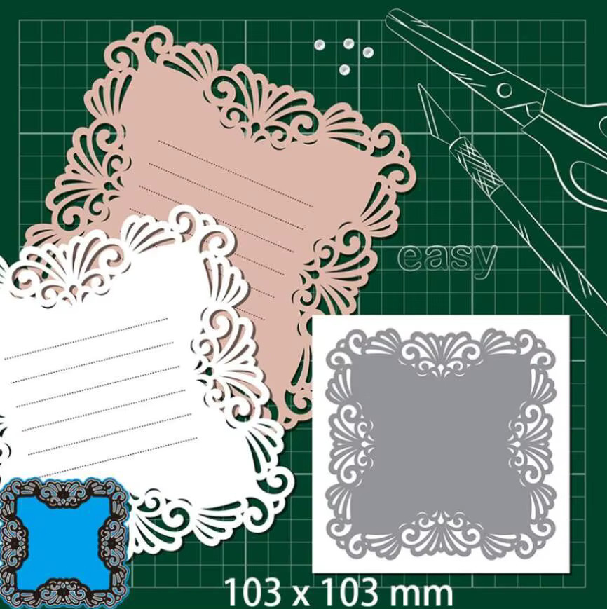 Quadratischer Metall-Schneidrahmen mit Blumen- und Blättermuster für DIY Scrapbooking und dekorative Prägung - Bild 3