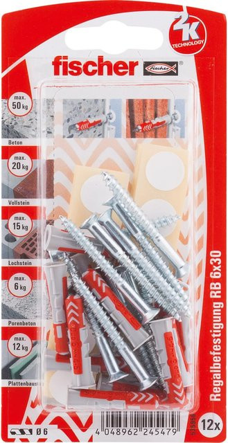 Fischer DuoPower Dübel in Grau und Rot, Durchmesser: 6 mm, Länge: 30 mm, 12 Stück mit Schraube - Bild 1
