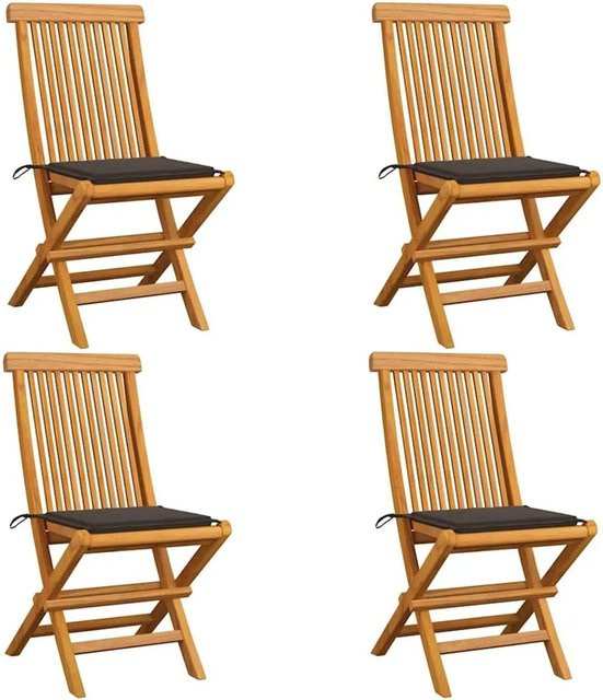 vidaXL Gartenstühle Set aus Teak Massivholz mit Taupe Kissen, 4 Stück - Bild 1