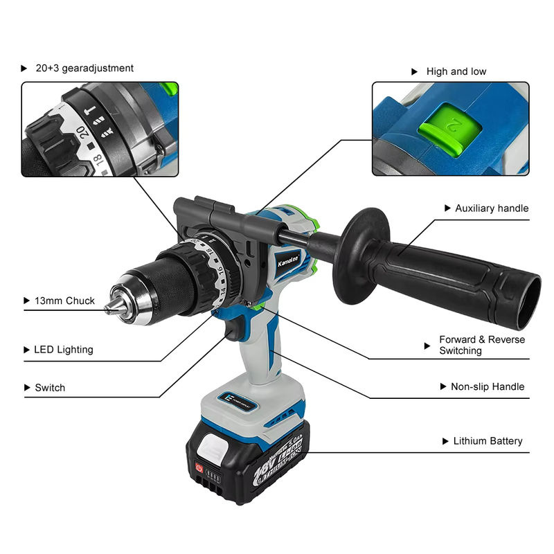 Kamolee Bürstlose Akku-Schlagbohrmaschine und Akkuschrauber mit 13 mm Bohrfutter, kompatibel mit Makita 18V LXT Akkus - Bild 4