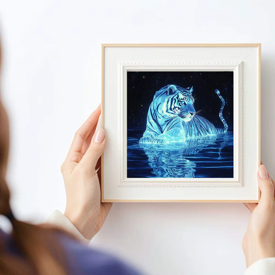 HUACAN 5D Diamant-Malset Leuchtender Tiger im Wasser zum Selbermachen mit Full Round Strass-Steinen - Bild 3