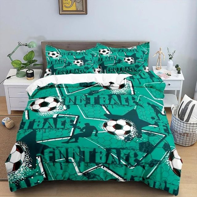 JMG Household Supplies Fußball 3D Bettwäscheset aus Mikrofaser in Grün mit Bettbezug und Kissenbezügen, B/H: 240 x 210 cm - Bild 1