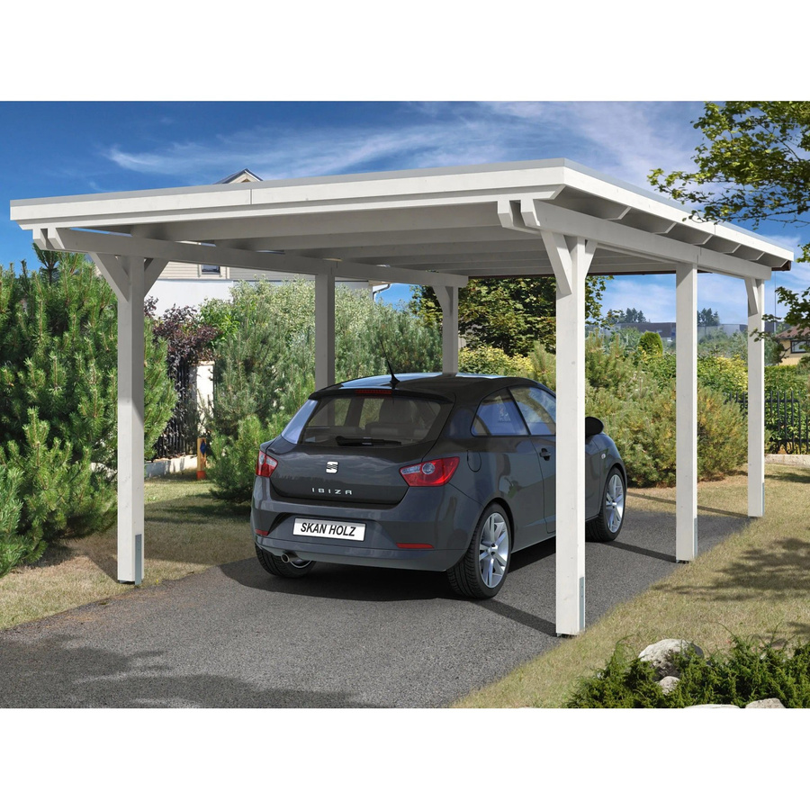 Skan Holz Carport Emsland aus Fichten-Leimholz mit EPDM Dachbahn in Weiß, B: 354 cm, T: 604 cm, H: 238 cm - Bild 2