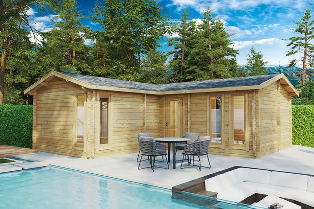 Eck-Blockhaus Devon 2 mit zwei Schlafzimmern, Gartenhaus 8x8m und Sommerhaus 4x6m - Bild 1
