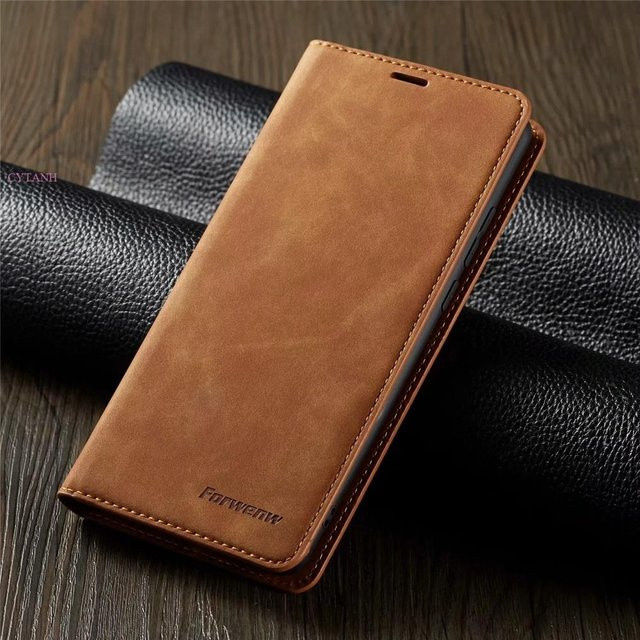 Luxus Leder Flip Wallet Cover Hülle für Samsung Galaxy S10 5G, S10 Plus und S10E in Braun - Bild 1