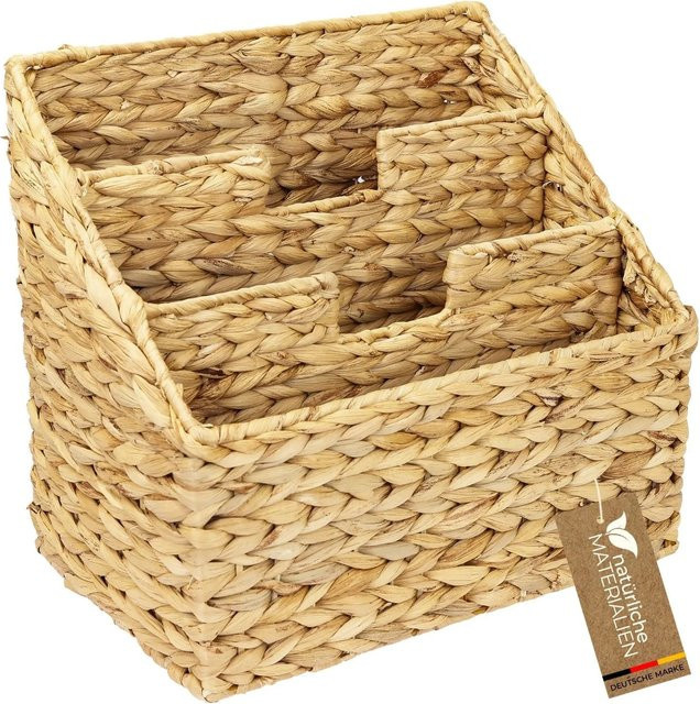 HMF Zeitungsständer Zeitungskorb aus geflochtener Wasserhyazinthe in Beige und Braun mit 3 Fächern, B/T/H: 35 x 24 x 32 cm - Bild 1