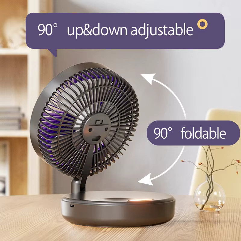 HAOYUNMA 3-in-1 Multifunktionaler Tragbarer Ventilator Grau, Wiederaufladbarer Wandlüfter mit 4 Stufen, 90 Grad Schwenkfunktion und Warmem Nachtlicht - Bild 4