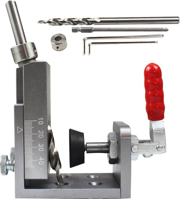 YOMO Upgrade Pocket Hole Jig Kit System mit 9 mm Bohrer-Set und Schraubendreher-Bit in Silber - Bild 1