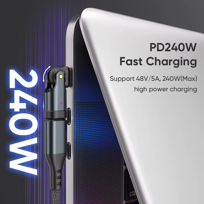 NNBILI USB-C auf USB-C Adapter 240W PD3.1 abgewinkelt 180 Grad Schnelllade-Konverter in Schwarz für MacBook Pro Samsung Xiaomi - Bild 3