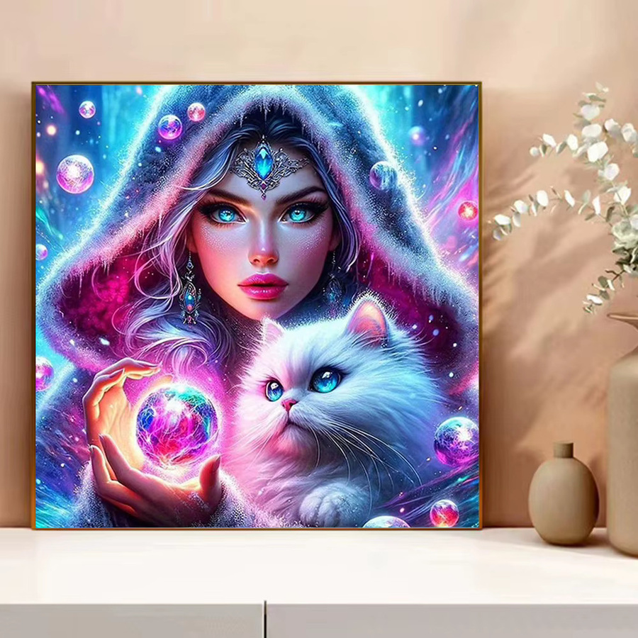 Evershine Kreuzstich Set Mädchen Porträt mit Katze 11CT DIY Stickerei Kit in Multicolour - Bild 3