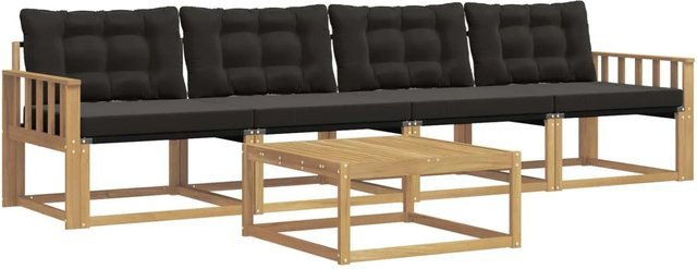 vidaXL Outdoor-Sofagarnitur aus Akazienholz mit Textilene-Polstern und Couchtisch, 5-teiliges Set, Weiß und Schwarz, B/T/H: 79 x 79 x 37 cm - Bild 1