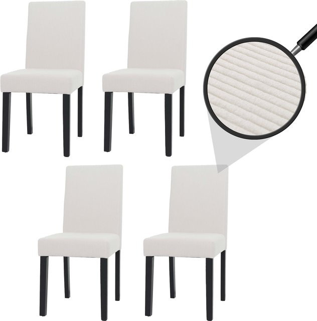 4er-Set MCW Esszimmerstuhl Littau aus Cord in Beige mit dunklen Holzbeinen - Bild 1