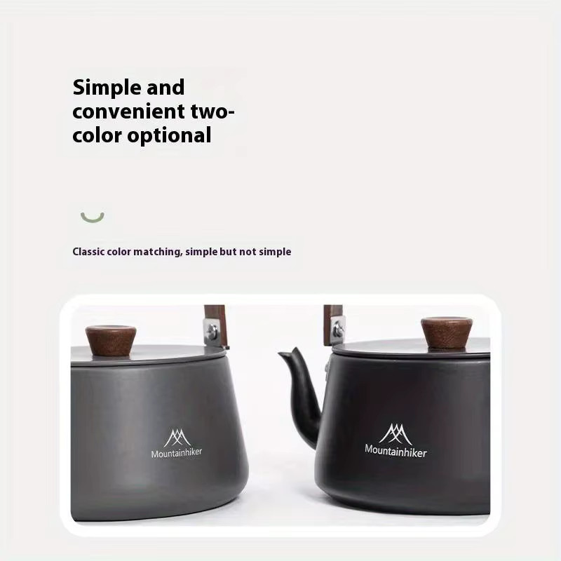 Mountainhiker Outdoor Camping Teekessel aus Aluminiumlegierung mit Holzgriff in Grau oder Schwarz, B/T/H: 14,0 x 9,0 x 14,0 cm - Bild 3