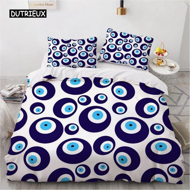 Wucifang Bags Mandala Bettwäsche-Set mit Hamsa Hand und Bösem Auge in Weiß, Polyester, B/H: 140 x 210 cm - Bild 1