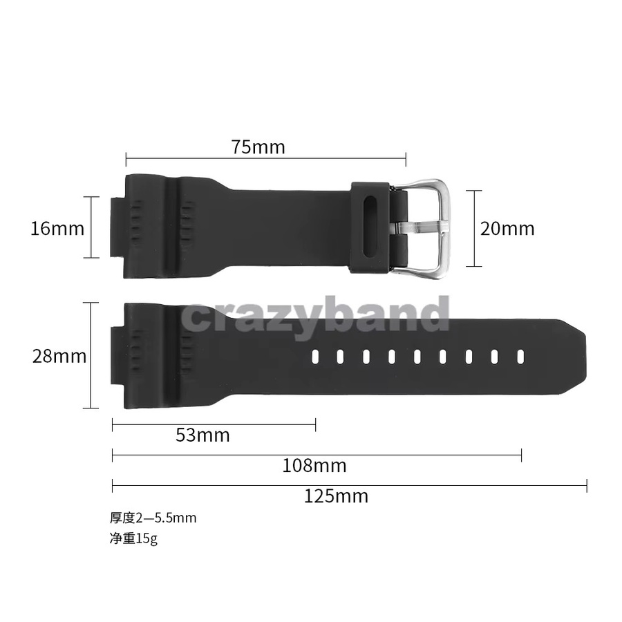 Casio Uhrenarmband Silikon, Schwarz, 16*28mm - Bild 6