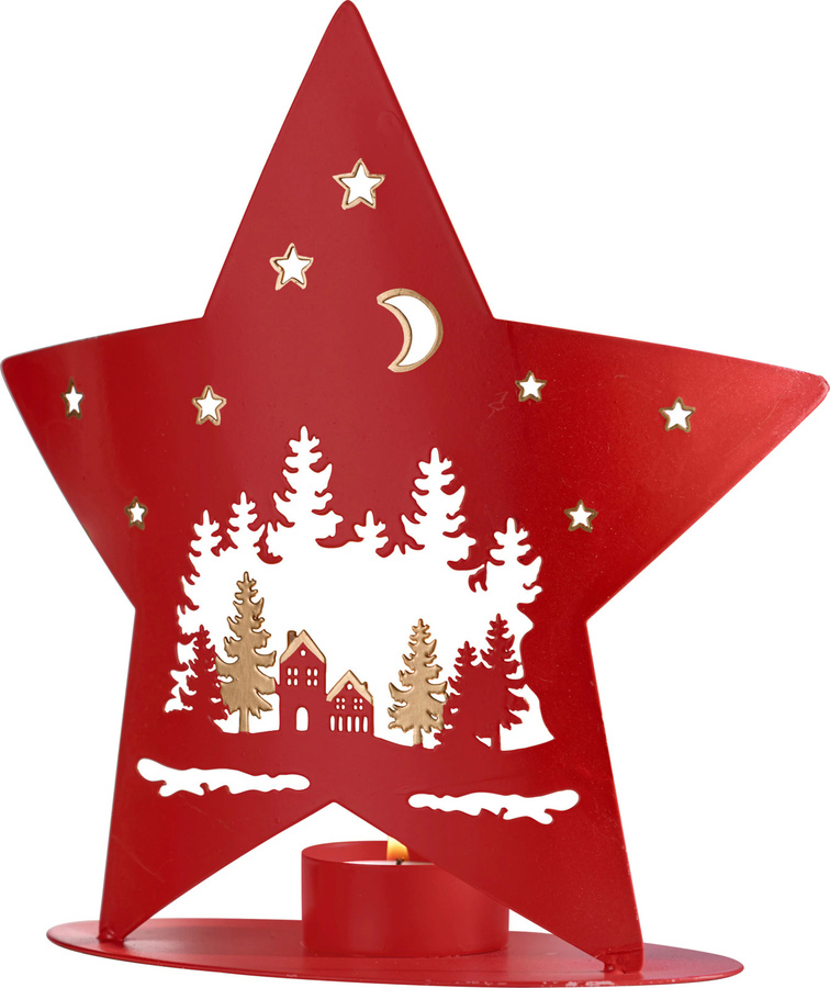 Gasper Windlicht aus Metall in Rot und Goldfarben für weihnachtliche Tischdekoration, B/T/H: 19,5 x 8,0 x 18,0 cm - Bild 2
