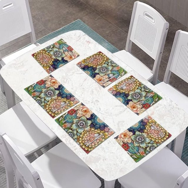 VIKAMA 4-teiliges Bohemian Floral Tischset, mehrfarbig, wasserdicht und ölbeständig - Bild 1