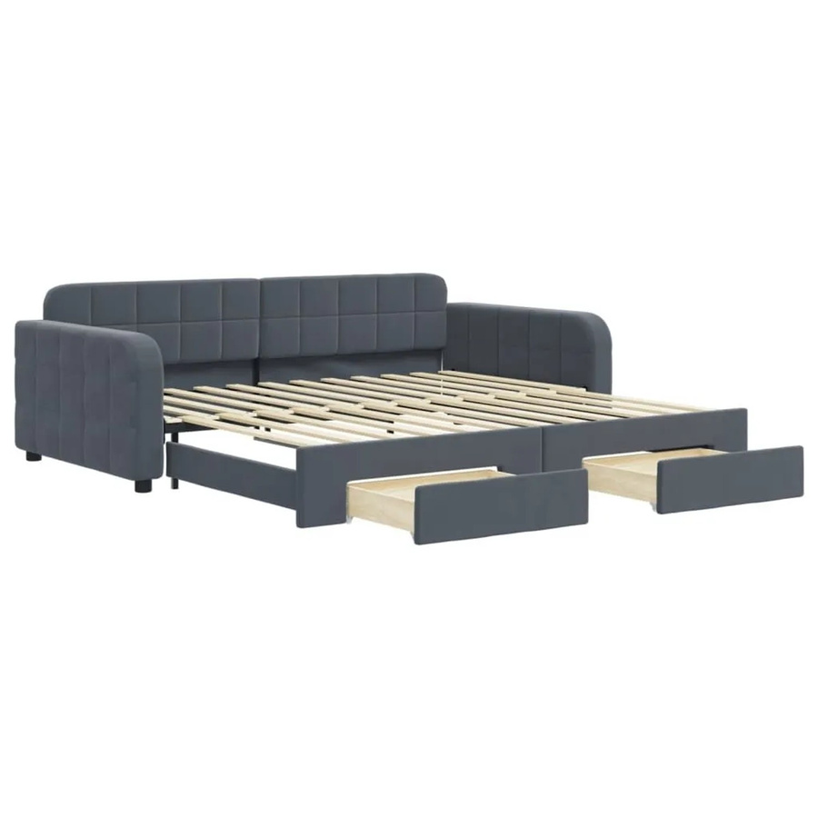 vidaXL Tagesbett ausziehbar mit Schubladen in Dunkelgrau aus Samt, Breite: 100–120 cm, Tiefe: 200 cm - Bild 2