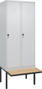 C+P Spind Classic PLUS Garderobenbank mit 2 Abteilen, Sitzbanktyp auskragend, B/T/H: 212 x 80 x 81,5 cm, Farbe Grau/Schwarz mit Buche-Hartholz - Bild 1
