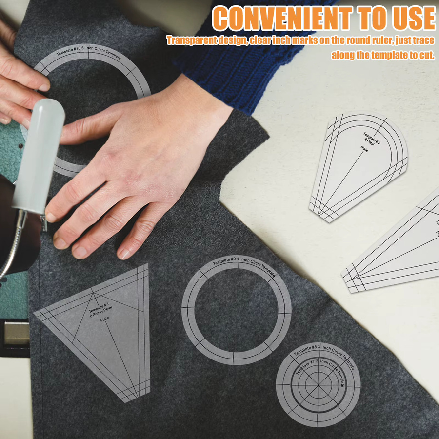 10 Stück Acryl Quilten Vorlage Lineal Set, transparente Patchwork Schablonen für DIY Nähen und Handwerk - Bild 2
