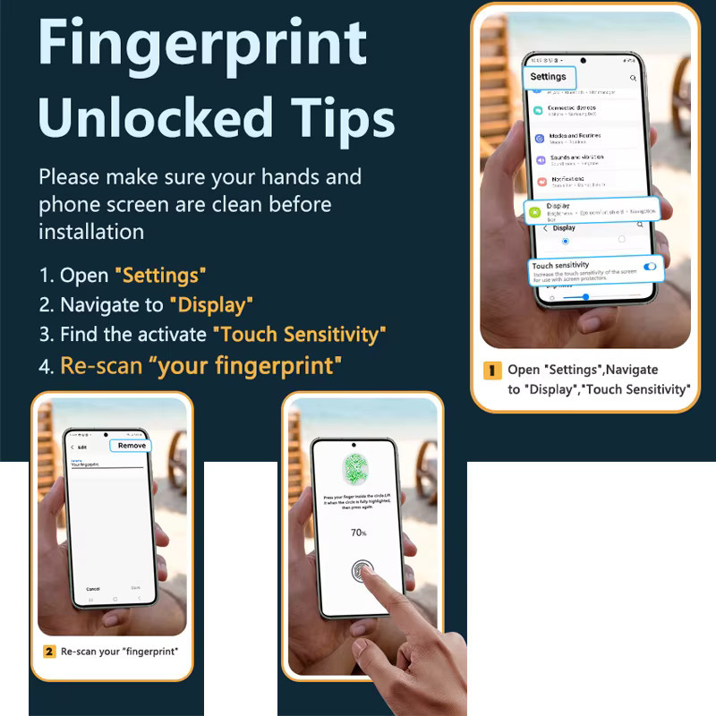 2er-Pack Displayschutzglas mit Fingerabdruck-Scan für Samsung Galaxy S25 S24 S23 S22 S21 Serie und S25 Ultra Kameraschutz in Transparent - Bild 5
