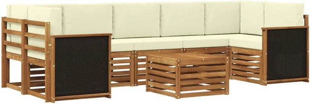 vidaXL Outdoor-Sofagarnitur aus Massivholz Akazie in Natur und Creme, 8-teiliges L-Shape Set mit Polstern und Armlehnen - Bild 1