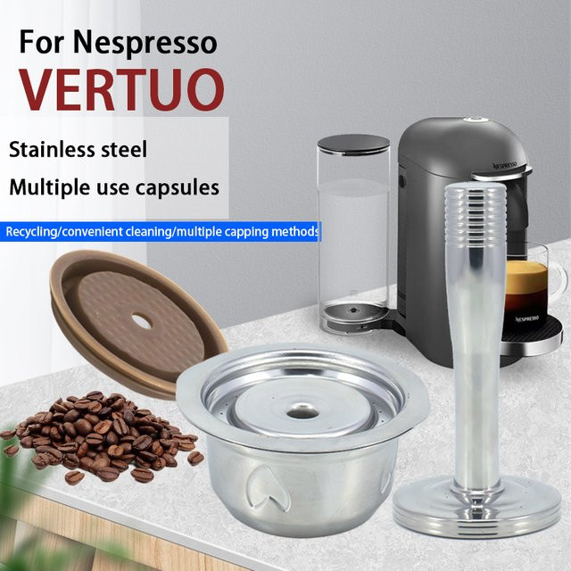 Nachfüllbare Kaffeekapselhülle aus Edelstahl in Silber für Nespresso Vertuo Kaffeemaschinen - Bild 1