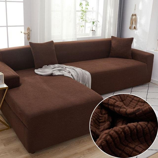 Yiran Furniture Elastische Ecksofa Abdeckung aus Plüsch in Braun für 4-Sitzer, 2 Stück - Bild 1