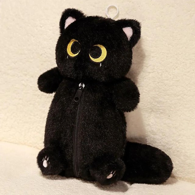 Yiran toy Siamesische Katze Plüsch-Federmäppchen in Schwarz mit großer Kapazität und Reißverschluss, Breite: 35,0 cm - Bild 1