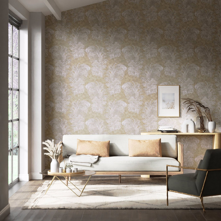 Harlequin Tapete Operetta Pebble in Beige mit botanischem und abstraktem Art Deco Design aus Vlies - Bild 1