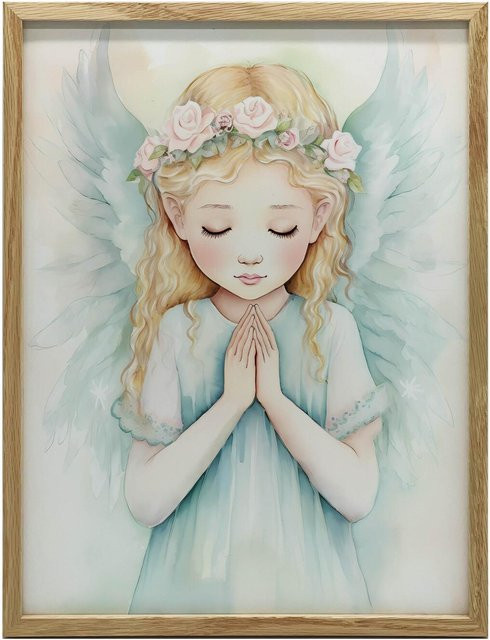 Pastellfarbener Betender Engel als Premium-Leinwand auf Keilrahmen von iKable, Breite: 30 cm, Höhe: 40 cm - Bild 1