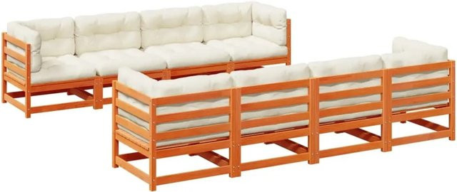 vidaXL 9-tlg Garten-Sofagarnitur aus Kiefernholz in Wachsbraun mit Polstern und Kissen in Beige - Bild 1