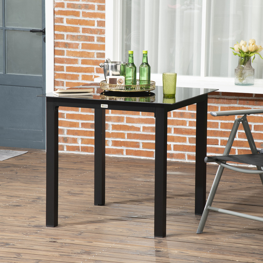 Outsunny Gartentisch quadratisch für 4 Personen aus Aluminium mit Hartglasplatte in Schwarz, B/T/H: 80 x 80 x 74 cm - Bild 2