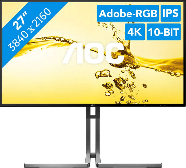 AOC U27U3CV 27 Zoll 4K UHD Monitor mit IPS-Panel und USB-C, Schwarz - Bild 1