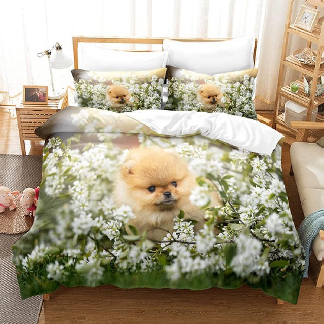 Bettwäsche Set Zwergspitz 3D Design von Your Warm Home, Motiv Hund für Teenager, Material Polyester, Mehrfarbig, B/H: 135 x 200 cm - Bild 1