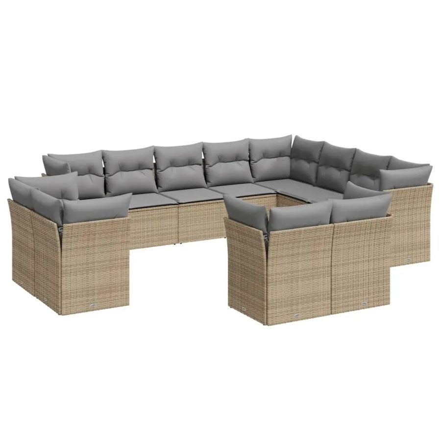 vidaXL 12-tlg Garten-Sofagarnitur in U-Form aus Poly-Rattan in Beige mit Sitzkissen und Rückenkissen inklusive Stauraum - Bild 2