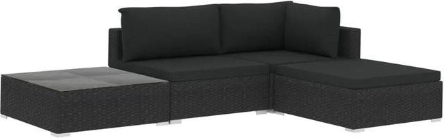 vidaXL 4-tlg Garten-Lounge-Set aus Poly Rattan in Schwarz mit wetterfesten Auflagen und pulverbeschichtetem Stahlrahmen - Bild 1