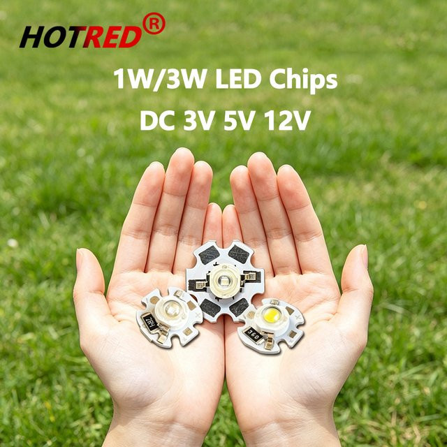 10 Stück LED-Chips für DC 3V 3,7V 5V 12V mit 1W und 3W Leistung in verschiedenen Farben und auf 16mm 20mm PCB - Bild 1