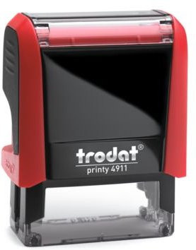 Adress-Stempel trodat Printy 4911 mit rotem Gehäuse und schwarzer Stempelabdruckfarbe - Bild 1