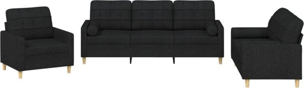 3-tlg. moderne Sofagarnitur mit Kissen von VIDAXL in Schwarz aus Stoff und Metall - Bild 1