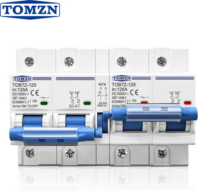 TOMZN Manueller DC MTS Umschalter mit Doppelstromversorgung und Leistungsschalter für PV-Systeme, 125A, Farbe: Weiß - Bild 1
